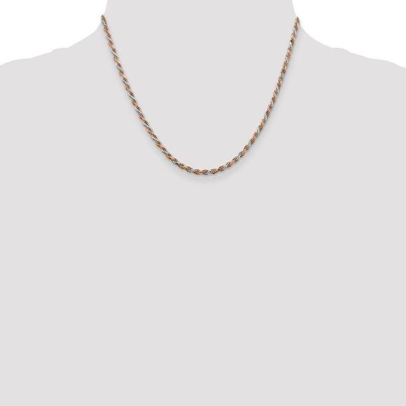 2.5mm Sterling Silver & 10k Rose Plated Rope Chain Necklace, 18 In - Picture 2 of 8